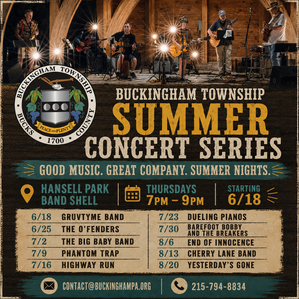 Summer Concert Series Kicks Off June 18 in Buckingham Township