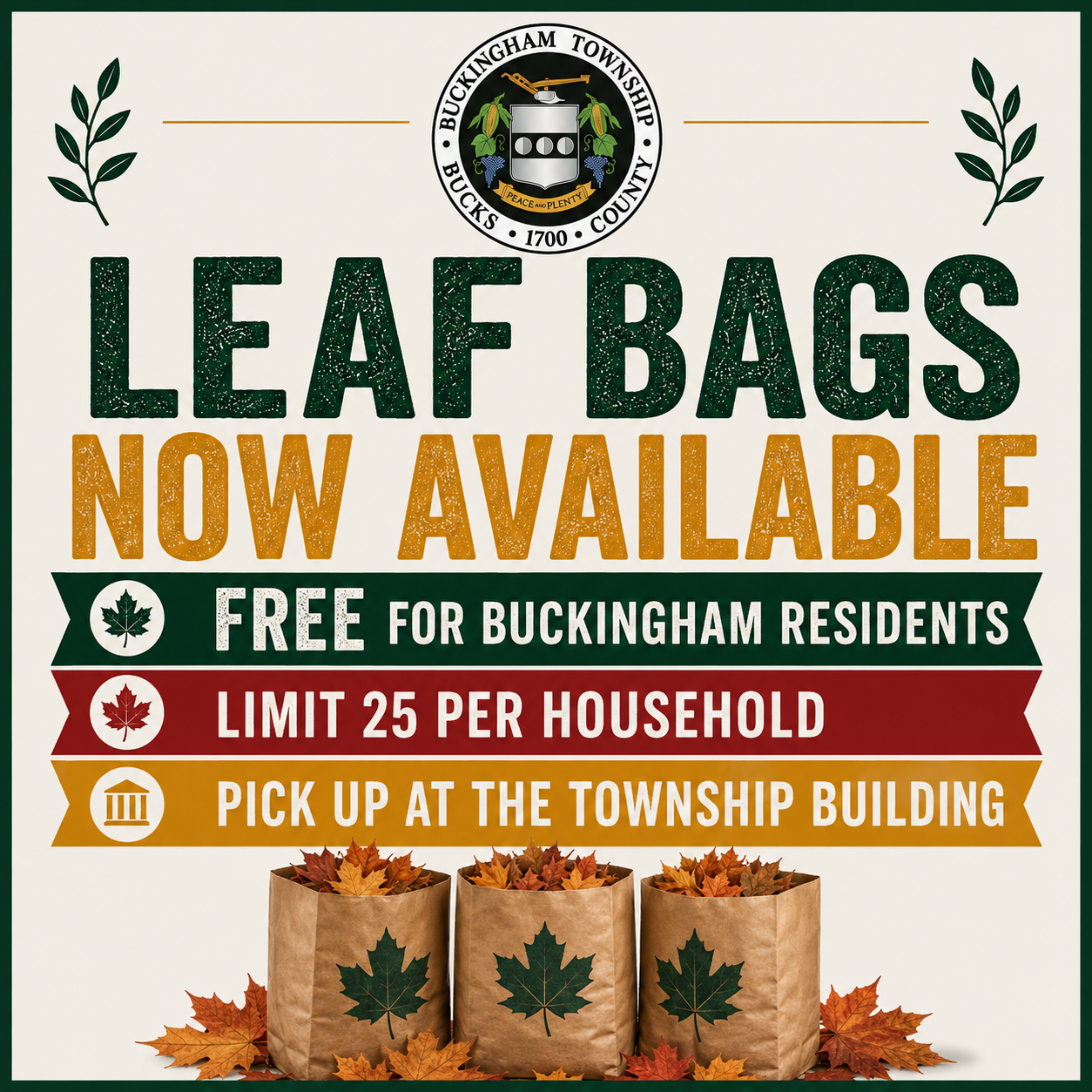 Buckingham Township Leaf Bags are back!